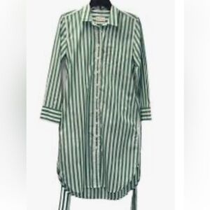 J. Crew Green and White Striped Long Sleeve Shirt Dress